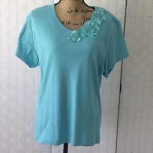 Woman’s Top Toffee & Apple size L color turquoises short sleeves #614